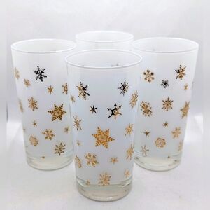 Federal Glass Co. Atomic Starburst Snowflake Glass Set Of 4 Vtg MCM Barware MINT